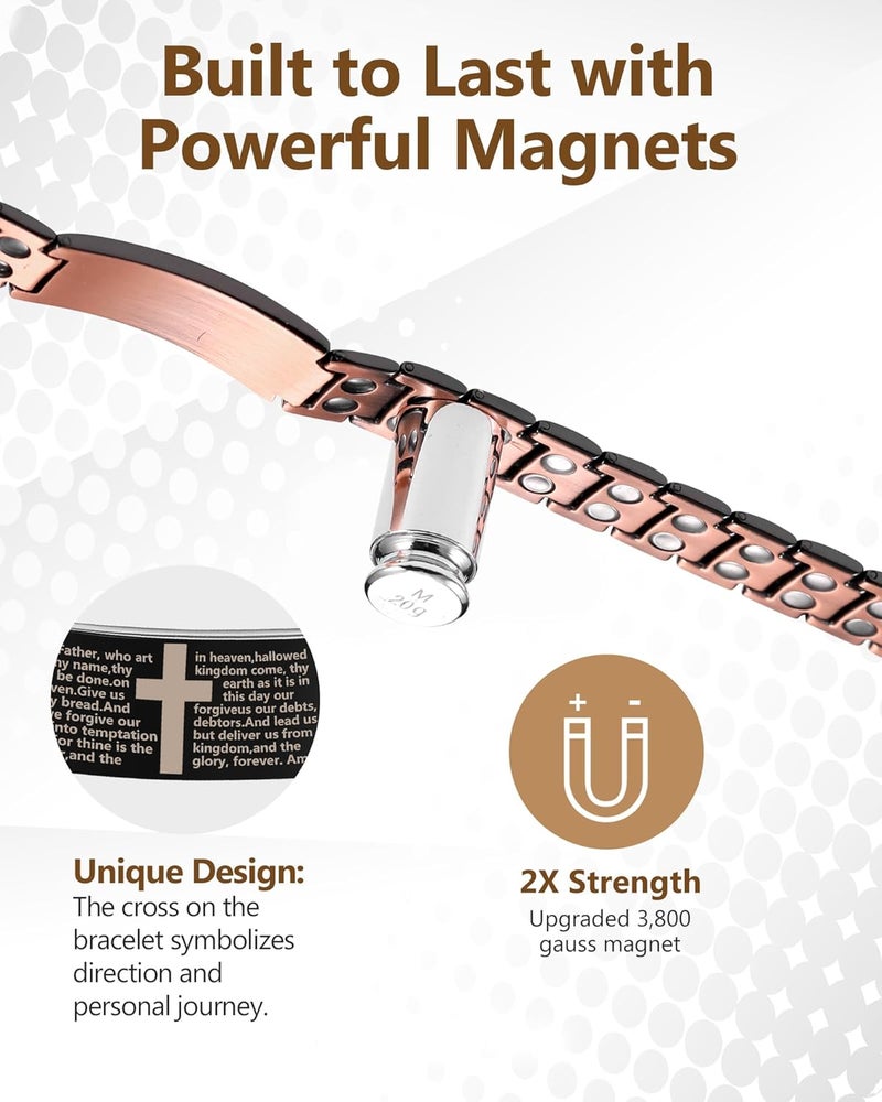 Feraco Copper Cross Bracelet for Men,Magnetic Therapy Bracelet Copper Jewelry with Powerful 3800 Gauss Magnets - Image 3